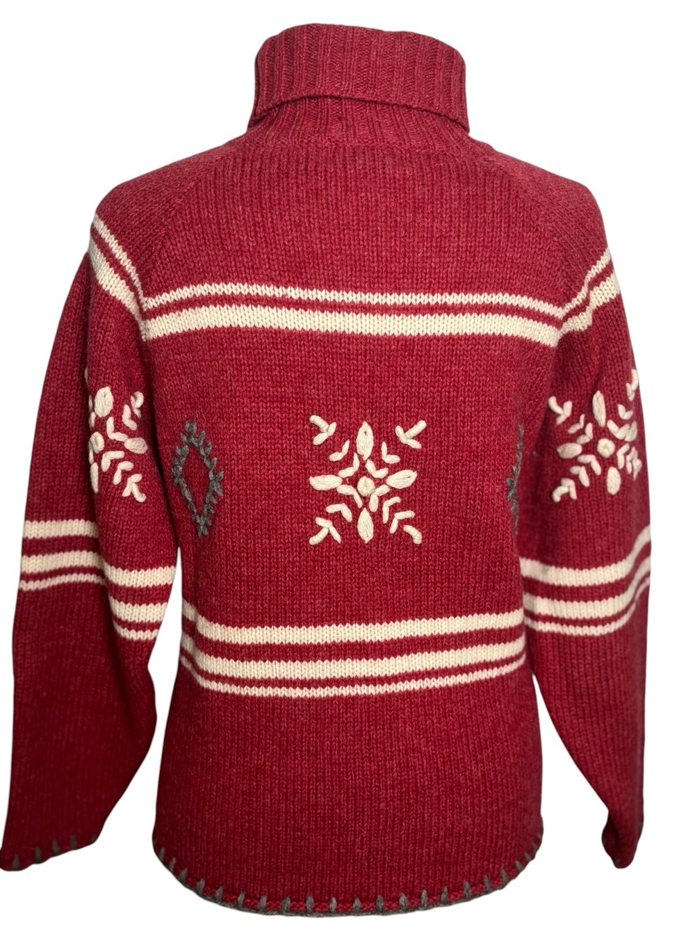 EMS 100% Wool Snowflake Turtleneck Sweater Burgundy Women's Large - Picture 3 of 9